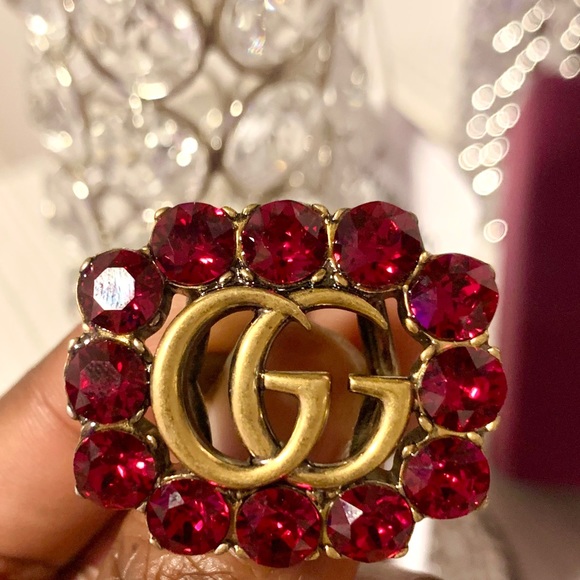 💖💯🆕Gucci Marmont Double G Pink Crystal Ring in Gold - Picture 16 of 16
